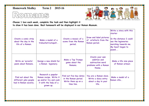 Romans Topic- Homework Medley Sheet- Ks2