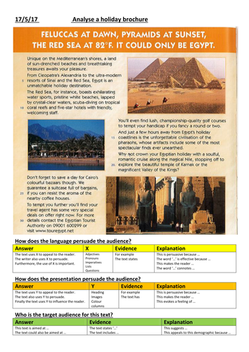 Analysing how a holiday brochure uses language and presentation to ...