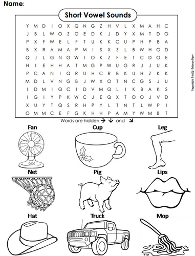 short vowel sounds word search teaching resources