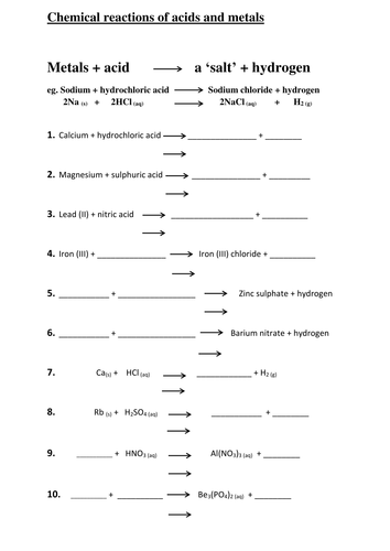 Acid and metals chemical equations | Teaching Resources