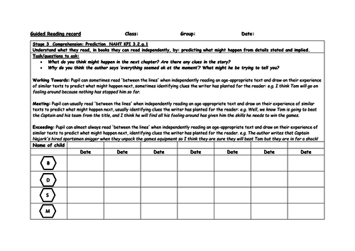 Year 3 Guided Reading records linked to NAHT outcomes/Classroom Monitor ...