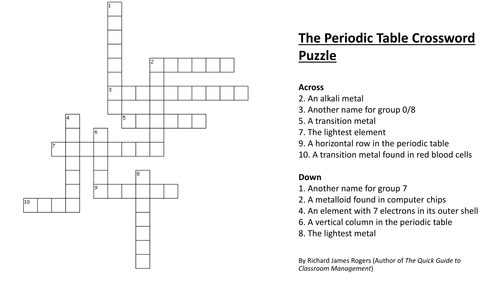 The Periodic Table Crossword Puzzle Complete With Answers Teaching Resources