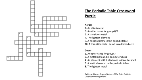 The Periodic Table Crossword Puzzle Complete With Answers Teaching Resources