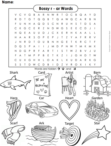 Bossy R Ar Words Word Search Teaching Resources