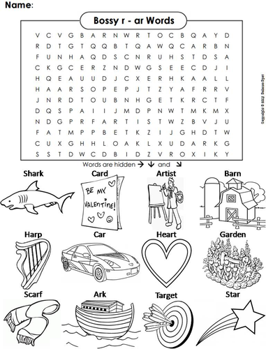 Bossy r - ar Words Word Search