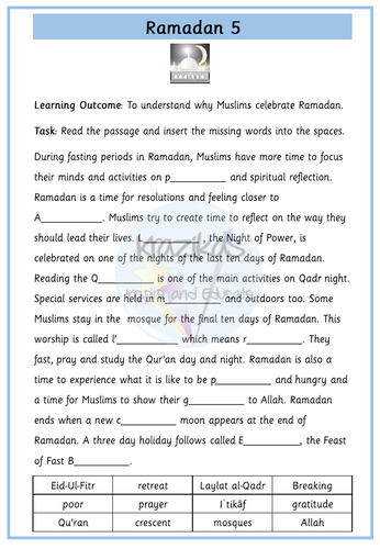 Ramadan and Eid Ul Fitr Worksheets Teaching Resources