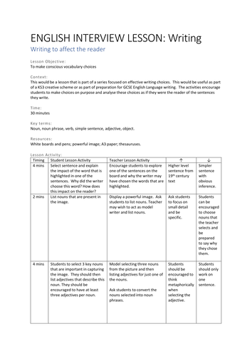 INTERVIEW LESSON PLAN Writing 1 Effective Vocabulary