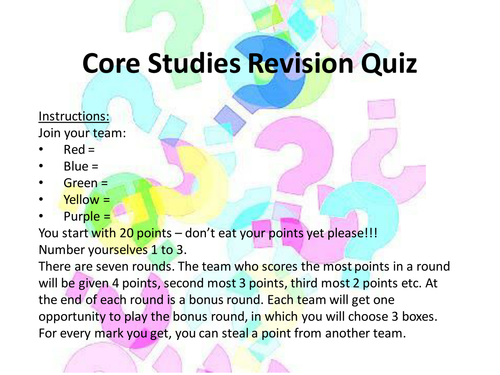 Core Studies (OCR) Revision Quiz FULL A LEVEL