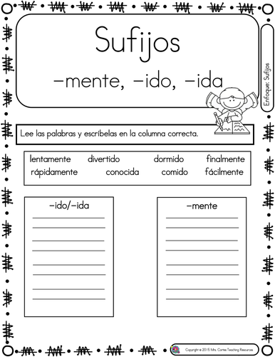 Spanish Phonics Book Set #23: Sufijos mente, ido, ida