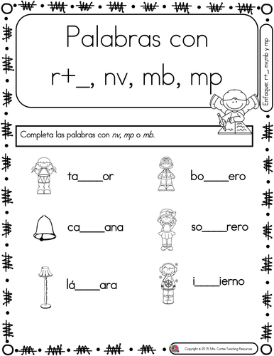 Spanish Phonics Book Set #24: Combinaciones mp, mb, nv, r y consonantes