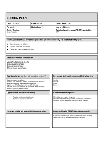 Uses of Radiation - Complete lesson and plan | Teaching Resources