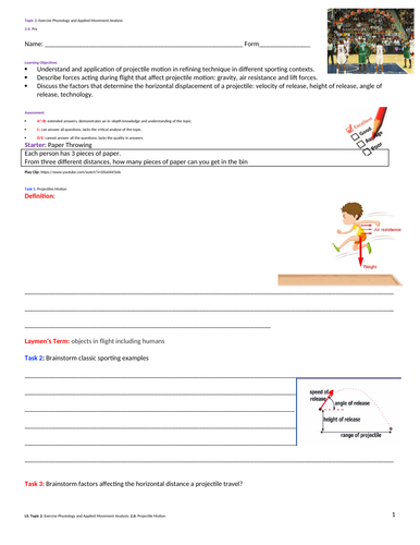 A-Level PE EDEXCEL (spec 2016) 2.6. Projectile Motion