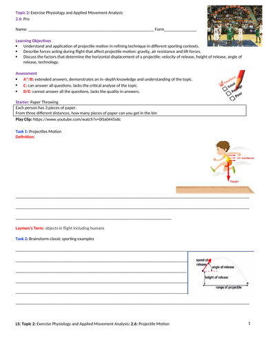 A-Level PE EDEXCEL (spec 2016) 2.6. Projectile Motion