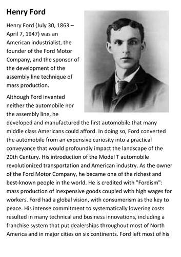 Henry Ford Handout | Teaching Resources