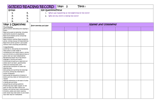 Year 2 Guided Reading Planner