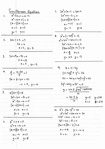 Simultaneous equations with one linear and one quadratic equation ...