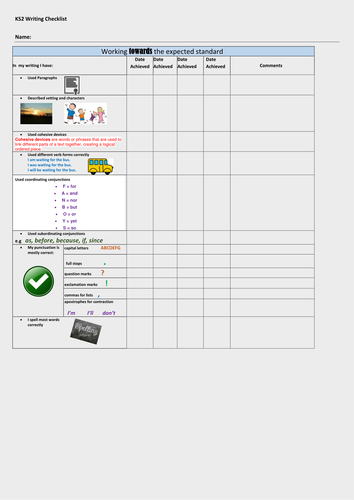 Year 6 writing moderation grids - child friendly  (progression in writing/grammar)