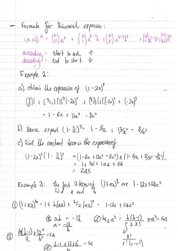 A Level Maths C2 Revision Notes Binomial Expansion Teaching Resources 7292