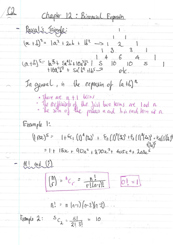 A Level Maths: C2 Revision Notes - Binomial expansion