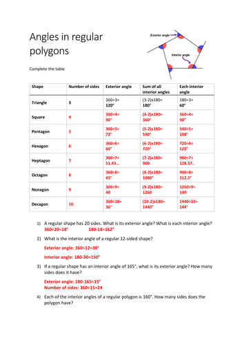 Interior and Exterior Angles Worksheet | Teaching Resources