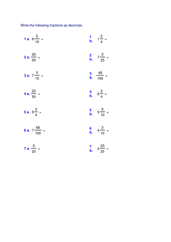 KS2: Converting fractions to decimals | Teaching Resources