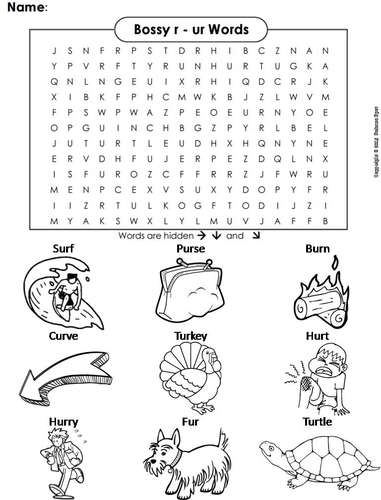 Bossy r - ur Words Word Search