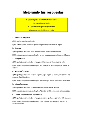 Speaking and Writing - Ideas to improve and extend oral answers and written texts.