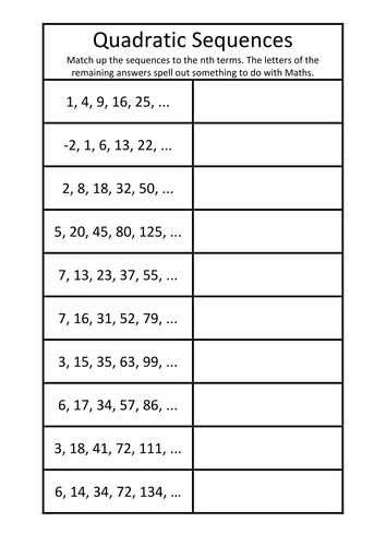 Introduction to Quadratic Sequences | Teaching Resources