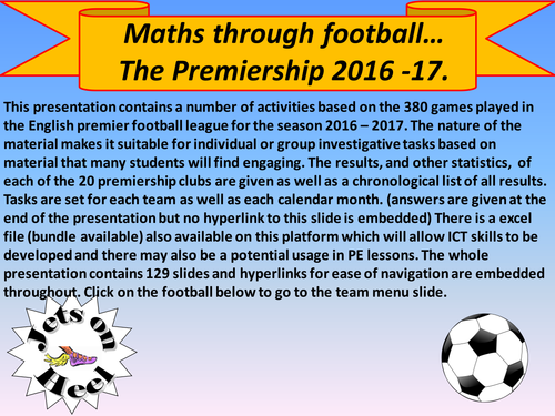 The Premiership   Maths through Football