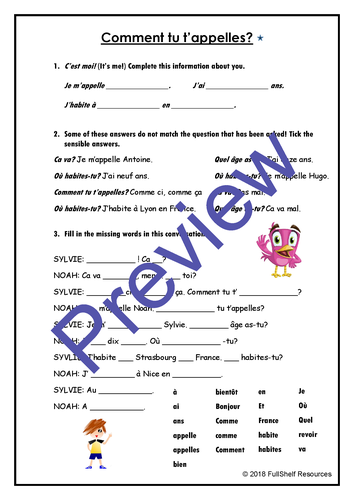 French Greetings / Introductions Worksheets | Teaching Resources