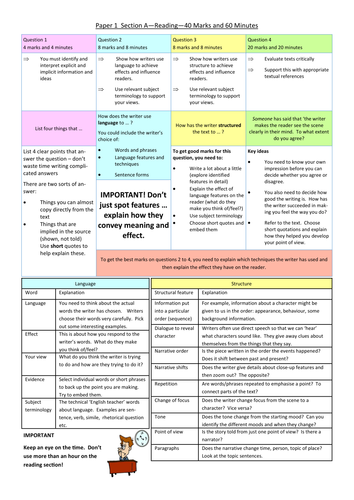 Aqa English Language Paper 1 Revision Mat Teaching Resources 5129