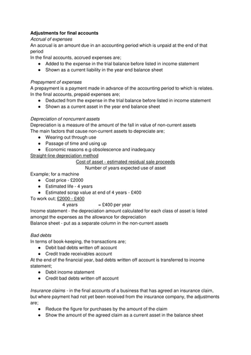 AQA Accounting Revision Notes | Teaching Resources