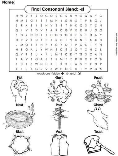 Final Consonant Blends - st Word Search