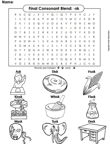 Final Consonant Blends - sk Word Search