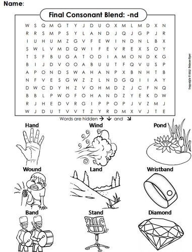Final Consonant Blends - nd Word Search