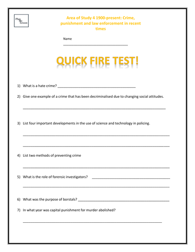 Quick Fire ����Vlogt - Edexcel 9-1 Crime, punishment & law enforcement 1900-present