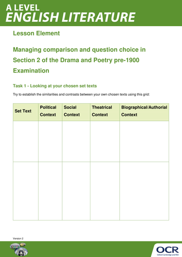Compare and Contrast exam question revision A-level English Lit lesson ...