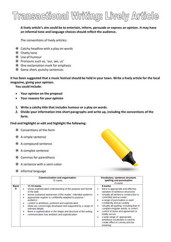 Transactional Writing Revision:  Lively Article