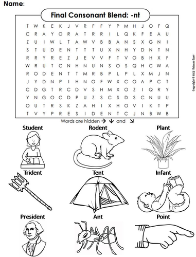 Final Consonant Blends - nt Word Search