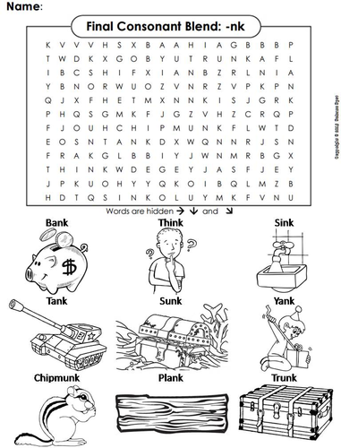 Final Consonant Blends - nk Word Search