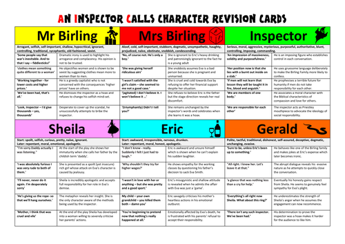 An Inspector Calls Revision Cards Teaching Resources 9327