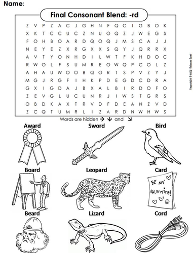 Final Consonant Blends - rd Word Search