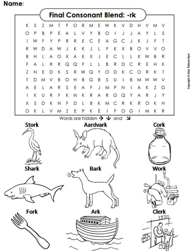 Final Consonant Blends - rk Word Search