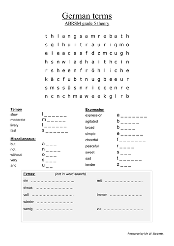 musical terms worksheets grade 5 theory teaching resources