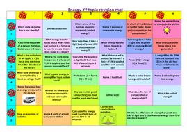 KS3 energy topic dice revision mat with answers | Teaching Resources