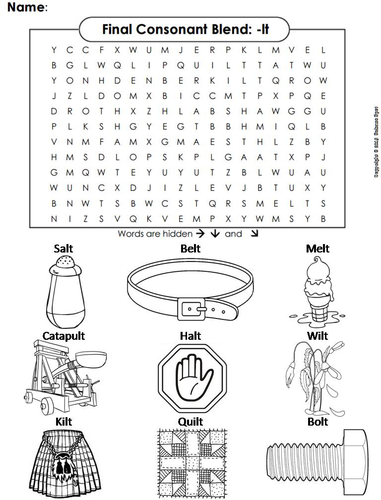 Final Consonant Blends - lt Word Search