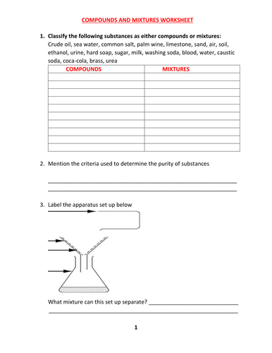 Element Compound And Mixture Worksheets With Answers Teaching Resources 4155