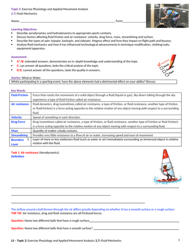 A-Level PE EDEXCEL (spec 2016) 2.7. Fluid Mechanics