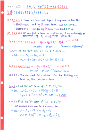 IB Maths SL - Topic 1 Algebra - Notes | Teaching Resources