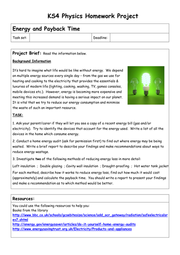 KS4 Physics Homework Projects